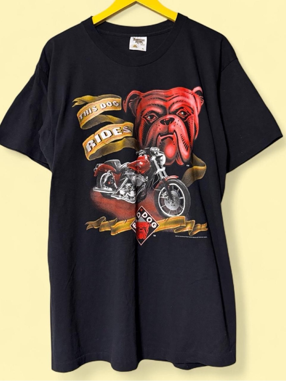 Vintage 90s Red Dog Tennessee River Gold black biker tee Size XL